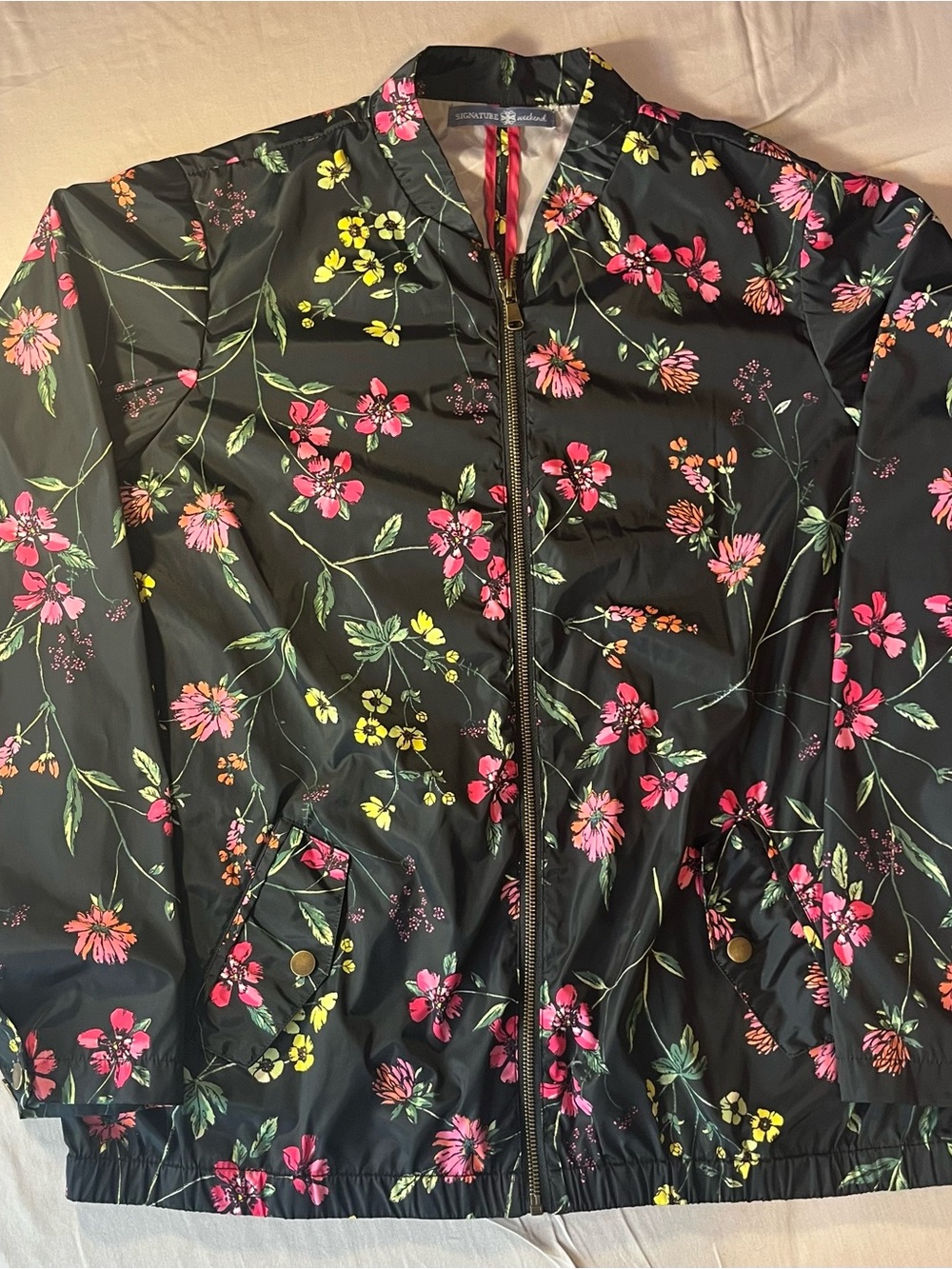 Signature Black Bomber Jacket with Pink & Yellow Floral Print
